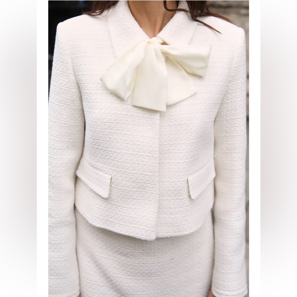 Zara bow trim textured blazer